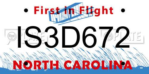 IS3D672 North Carolina License Plate