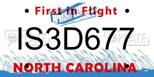 IS3D677 North Carolina License Plate