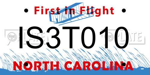 IS3T010 North Carolina License Plate