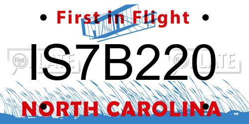 IS7B220 North Carolina License Plate