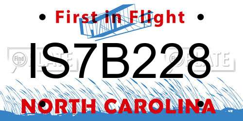 IS7B228 North Carolina License Plate