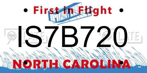 IS7B720 North Carolina License Plate