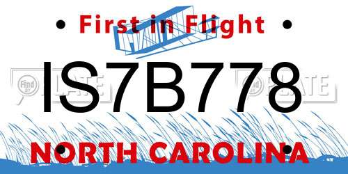 IS7B778 North Carolina License Plate