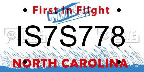 IS7S778 North Carolina License Plate