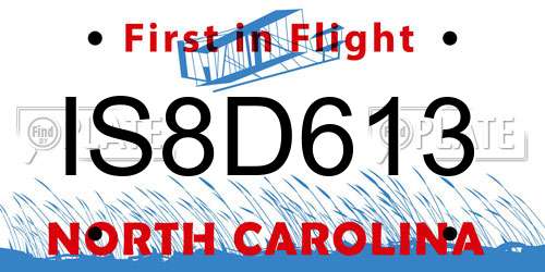 IS8D613 North Carolina License Plate