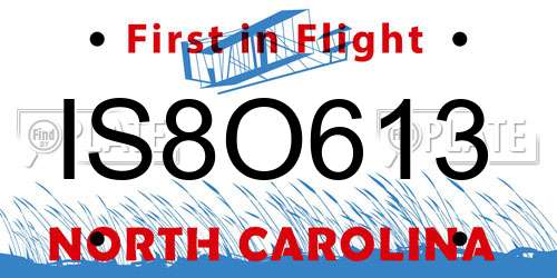 IS8O613 North Carolina License Plate