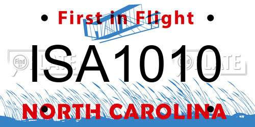 ISA1010 North Carolina License Plate