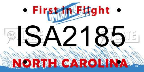ISA2185 North Carolina License Plate