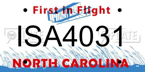 ISA4031 North Carolina License Plate
