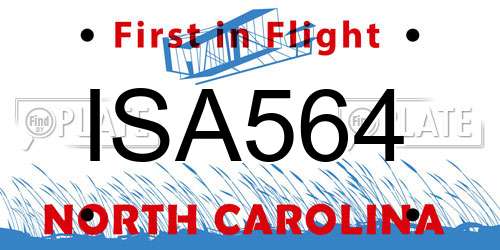 ISA564 North Carolina License Plate
