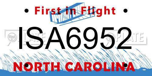 ISA6952 North Carolina License Plate