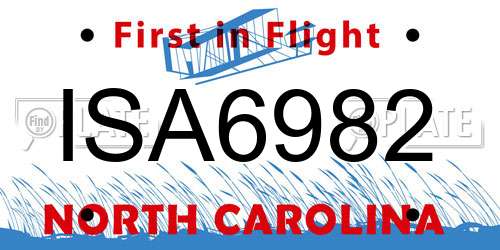 ISA6982 North Carolina License Plate
