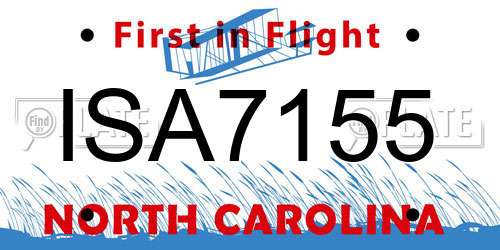 ISA7155 North Carolina License Plate