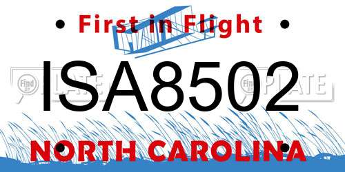 ISA8502 North Carolina License Plate