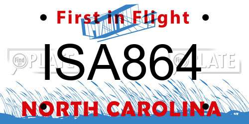 ISA864 North Carolina License Plate