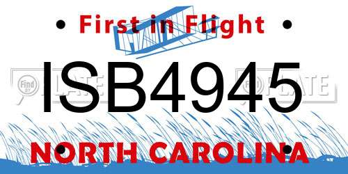 ISB4945 North Carolina License Plate