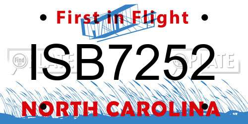 ISB7252 North Carolina License Plate