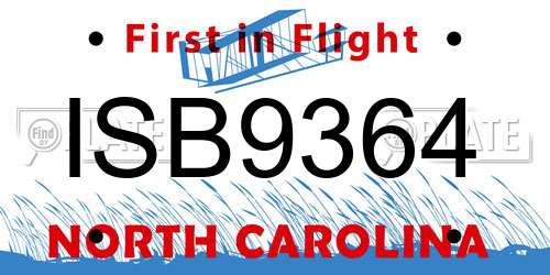 ISB9364 North Carolina License Plate