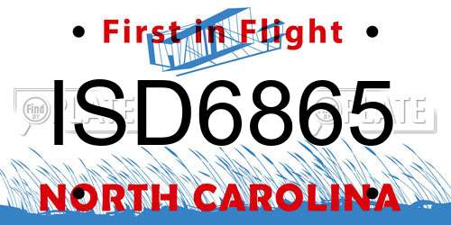 ISD6865 North Carolina License Plate