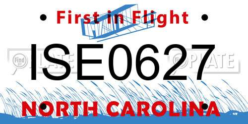 ISE0627 North Carolina License Plate