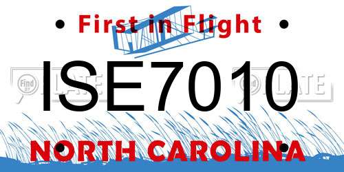 ISE7010 North Carolina License Plate