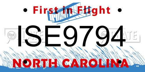 ISE9794 North Carolina License Plate