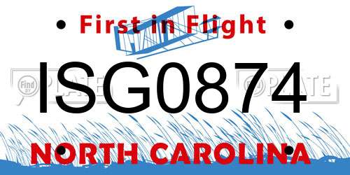 ISG0874 North Carolina License Plate