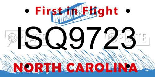 ISQ9723 North Carolina License Plate