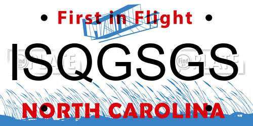 ISQGSGS North Carolina License Plate