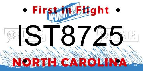 IST8725 North Carolina License Plate