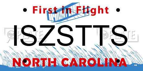 ISZSTTS North Carolina License Plate