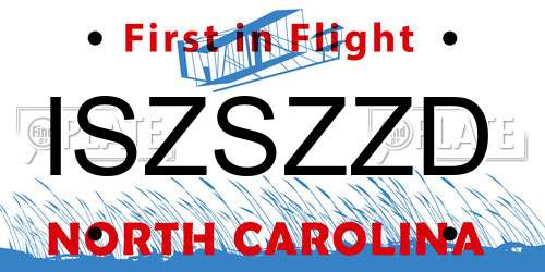 ISZSZZD North Carolina License Plate