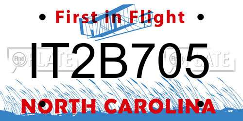 IT2B705 North Carolina License Plate