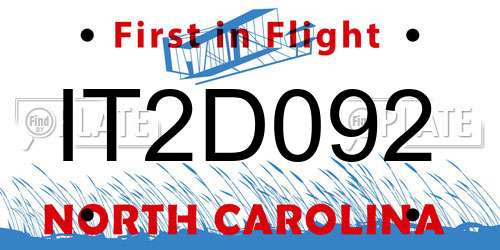 IT2D092 North Carolina License Plate