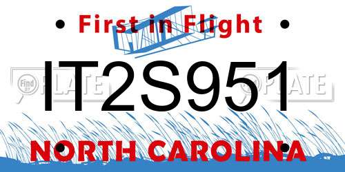 IT2S951 North Carolina License Plate