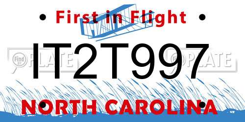 IT2T997 North Carolina License Plate