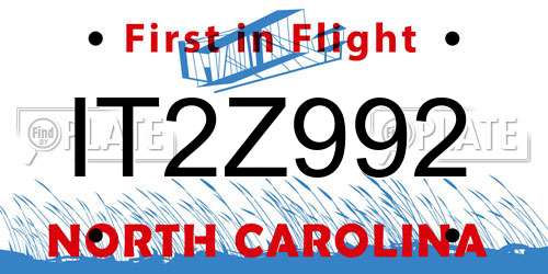 IT2Z992 North Carolina License Plate