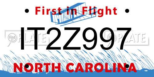 IT2Z997 North Carolina License Plate