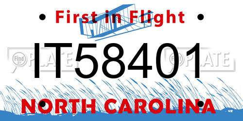 IT58401 North Carolina License Plate