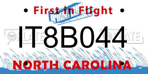IT8B044 North Carolina License Plate