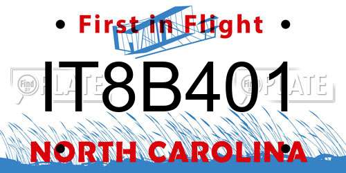 IT8B401 North Carolina License Plate