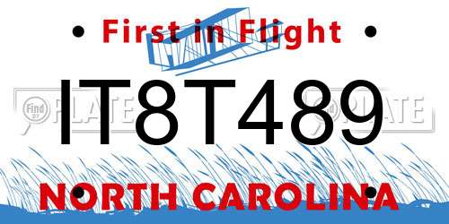 IT8T489 North Carolina License Plate