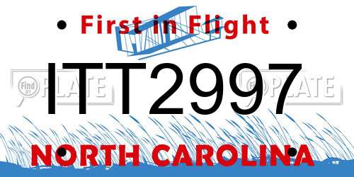 ITT2997 North Carolina License Plate