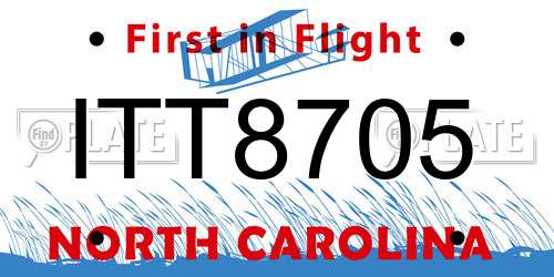 ITT8705 North Carolina License Plate