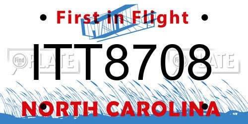 ITT8708 North Carolina License Plate