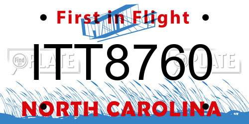 ITT8760 North Carolina License Plate
