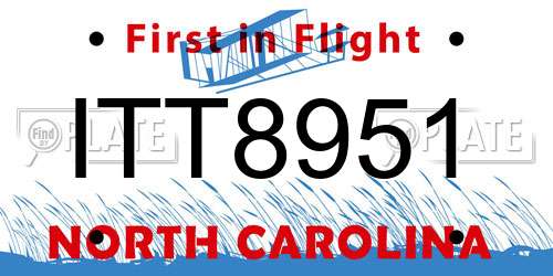 ITT8951 North Carolina License Plate