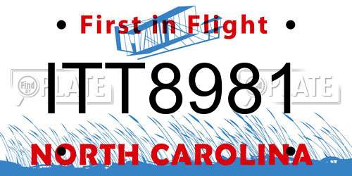 ITT8981 North Carolina License Plate