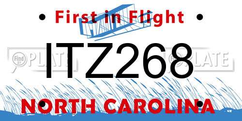 ITZ268 North Carolina License Plate