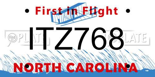 ITZ768 North Carolina License Plate